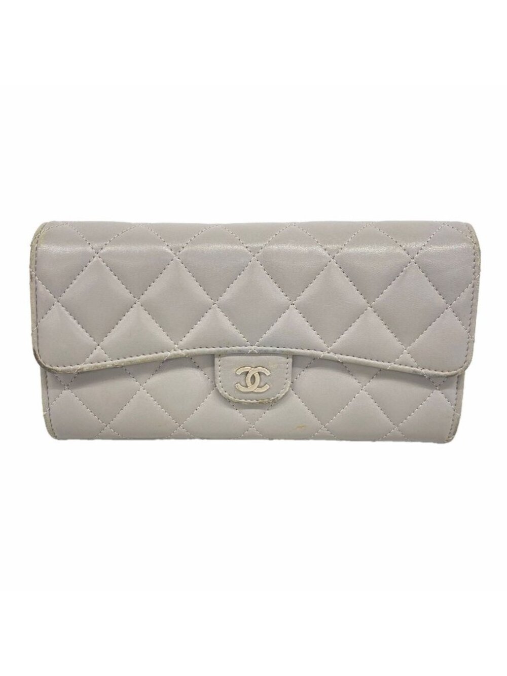 Chanel Wallet Quilted Lambskin Gray Silver